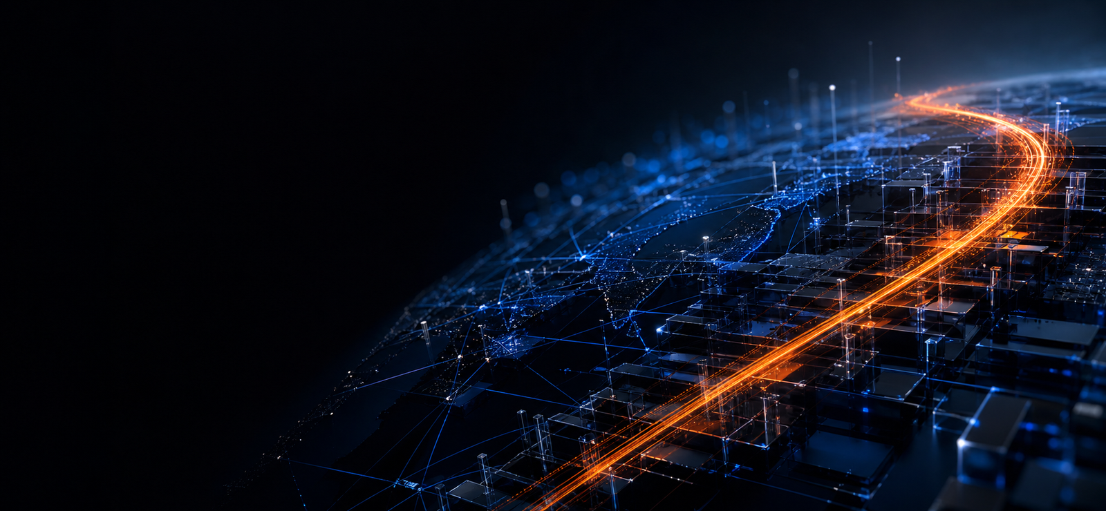Abstract global network with an orange path representing business growth